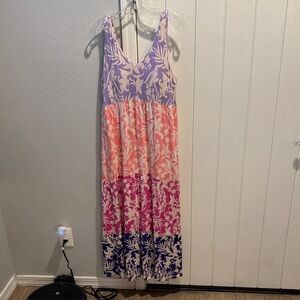 Soma Floral Tiered Maxi Dress in Lavender, pink, blue and Cream